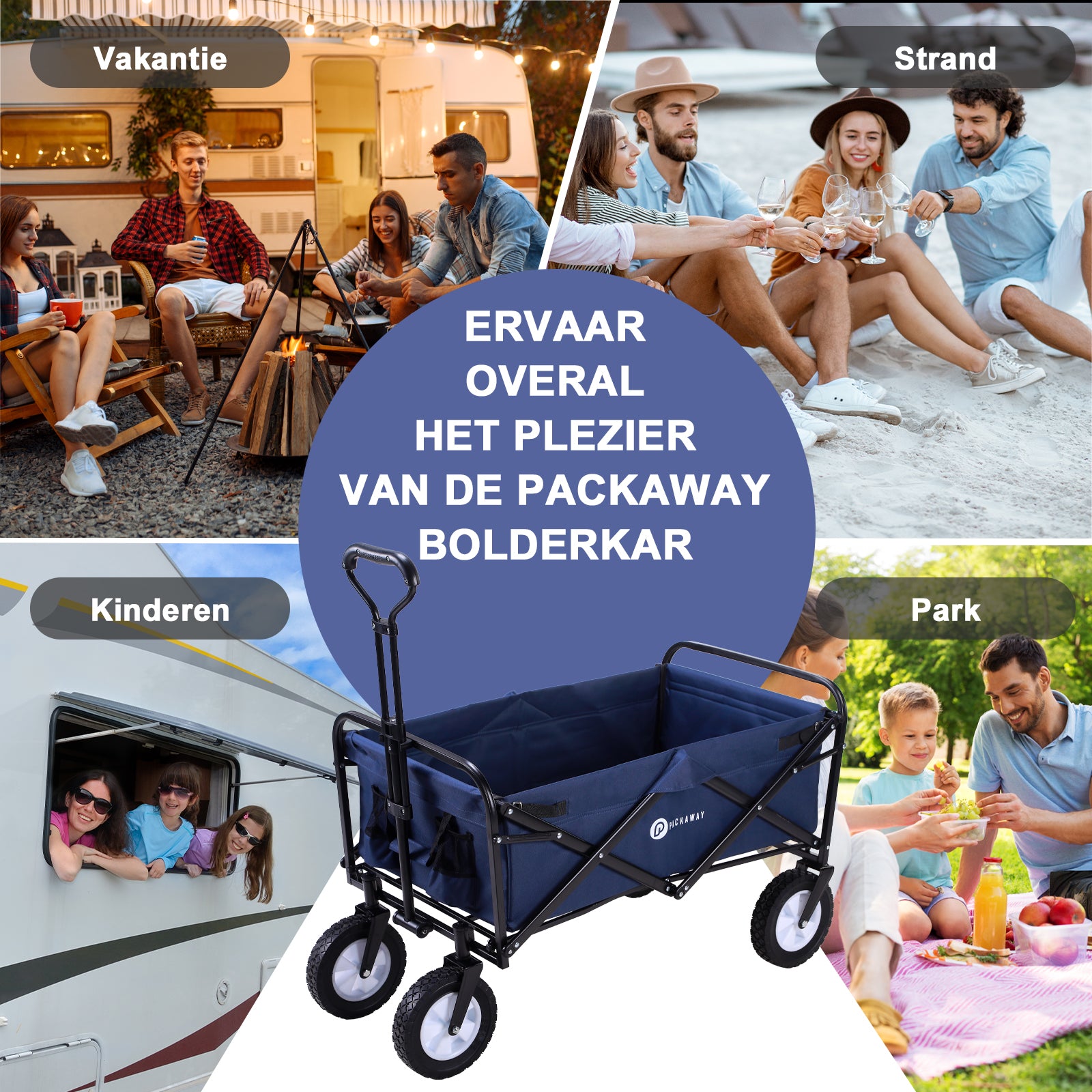 Packaway Bolderkar 70kg donkerblauw - opvouwbaar - wasbaar