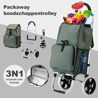 Packaway Shopping trolley with cool compartment - 45L - shopping trolley - hand truck function - GREEN