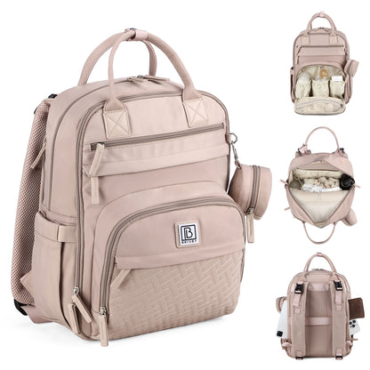 Brisby Premium Luiertas – Uitgebreide en Functionele Verzorgingstas – met buggymontage – Anti Diefstal Vakken - Reistrolley Sleeve - Inclusief verschoonmatje t.w.v.15,99 euro en speenhouder - Levenslange Garantie - Muted Rosé