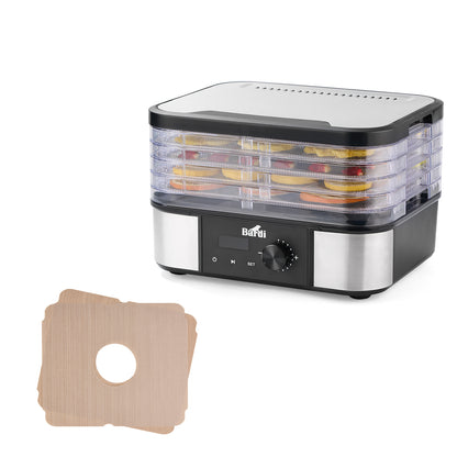 Bardi Voedseldroger 5-laags 350W RVS - 24-uurs timer - led-bedieningspaneel - incl. 5 inlegvellen en voedseltang