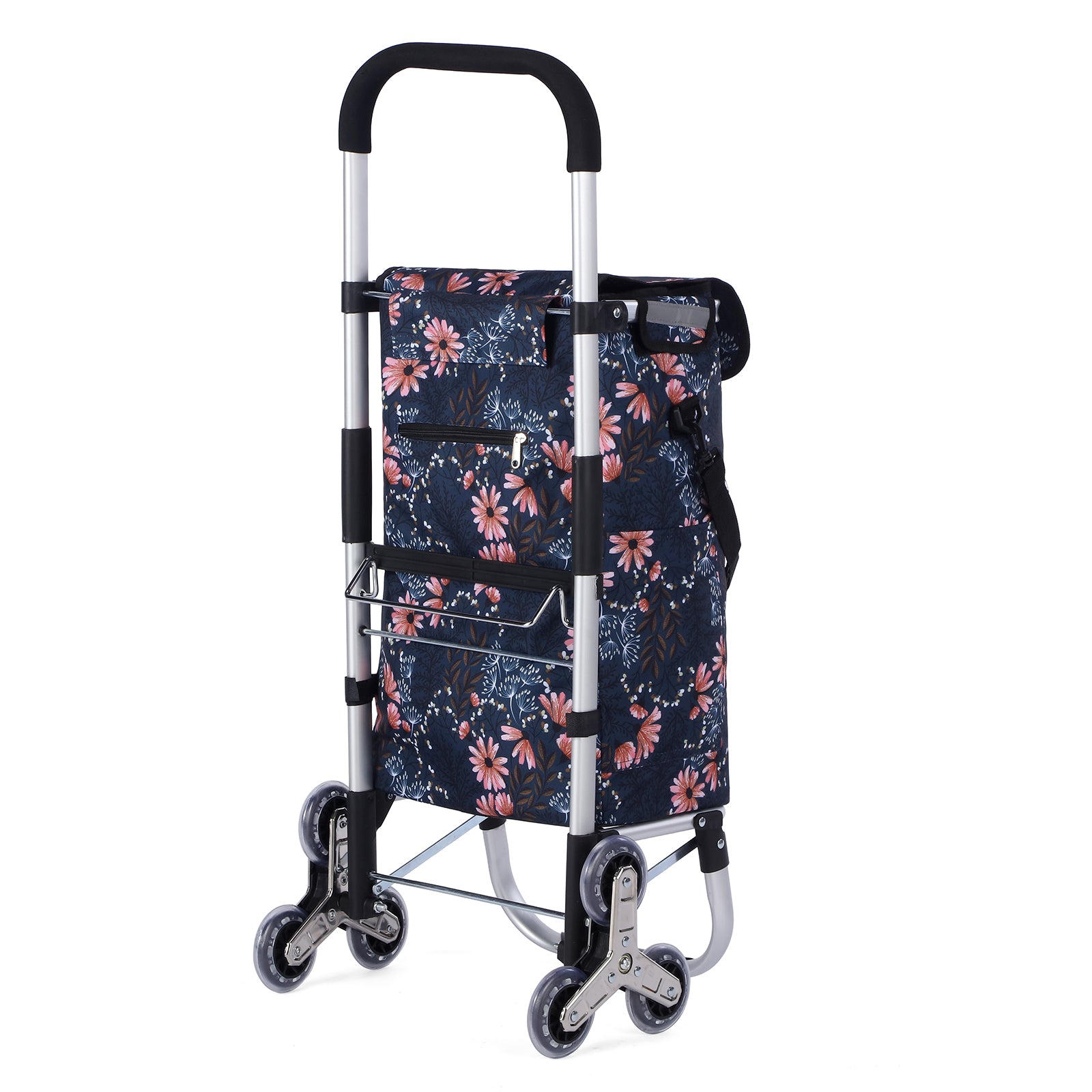 Packaway Boodschappentrolley met Trapwielen 40 Liter - Opvouwbare Boodschappenwagen met ruim Koelvak - Japanese Flower