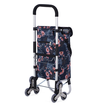 Packaway Boodschappentrolley met Trapwielen 40 Liter - Opvouwbare Boodschappenwagen met ruim Koelvak - Japanese Flower