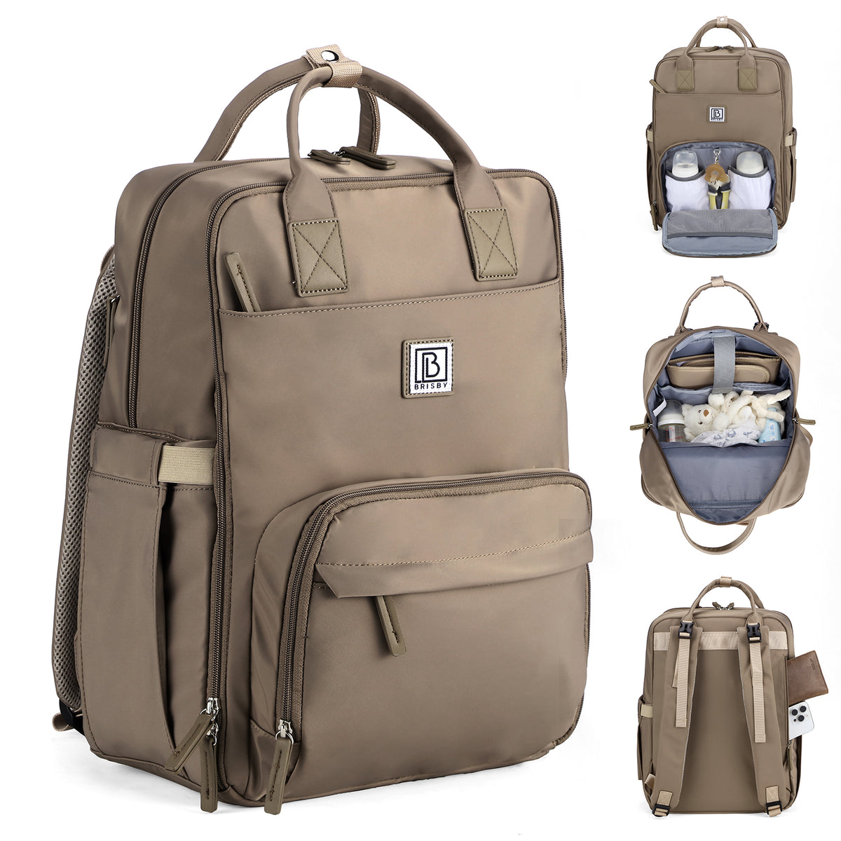 Brisby slijtvaste Luiertas – verzorgingstas – met buggymontage - Natural Greige