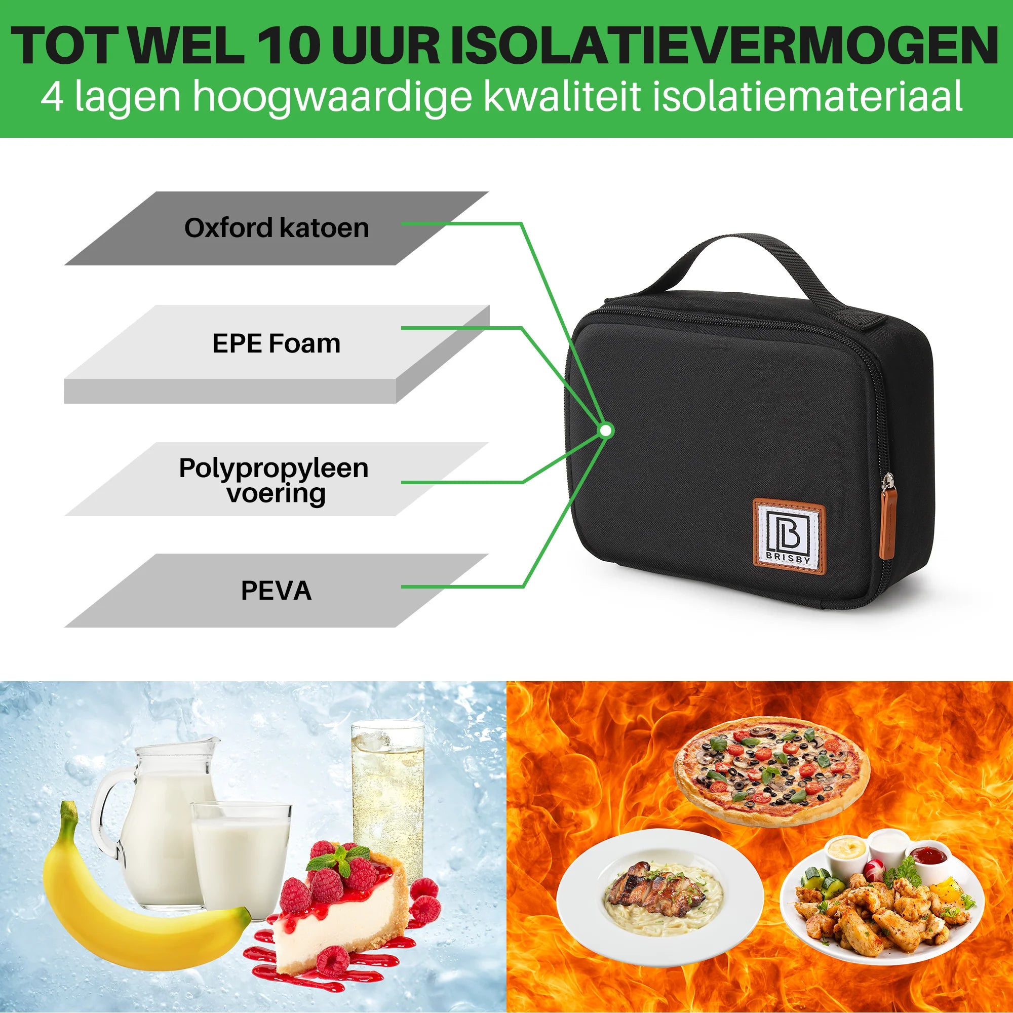 Koeltas 1,5L zwart - 4-laags geïsoleerd - gratis koelelement