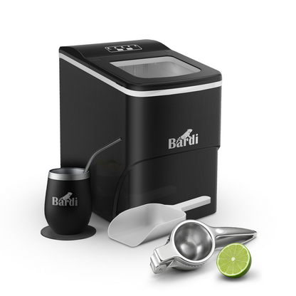 Bardi IJsblokjesmachine Set - 2 Liter - 12KG IJsblokjes in 24 uur - met IJsschep - Inclusief 1 Luxe Thermosbeker - Zwart - Citruspers RVS