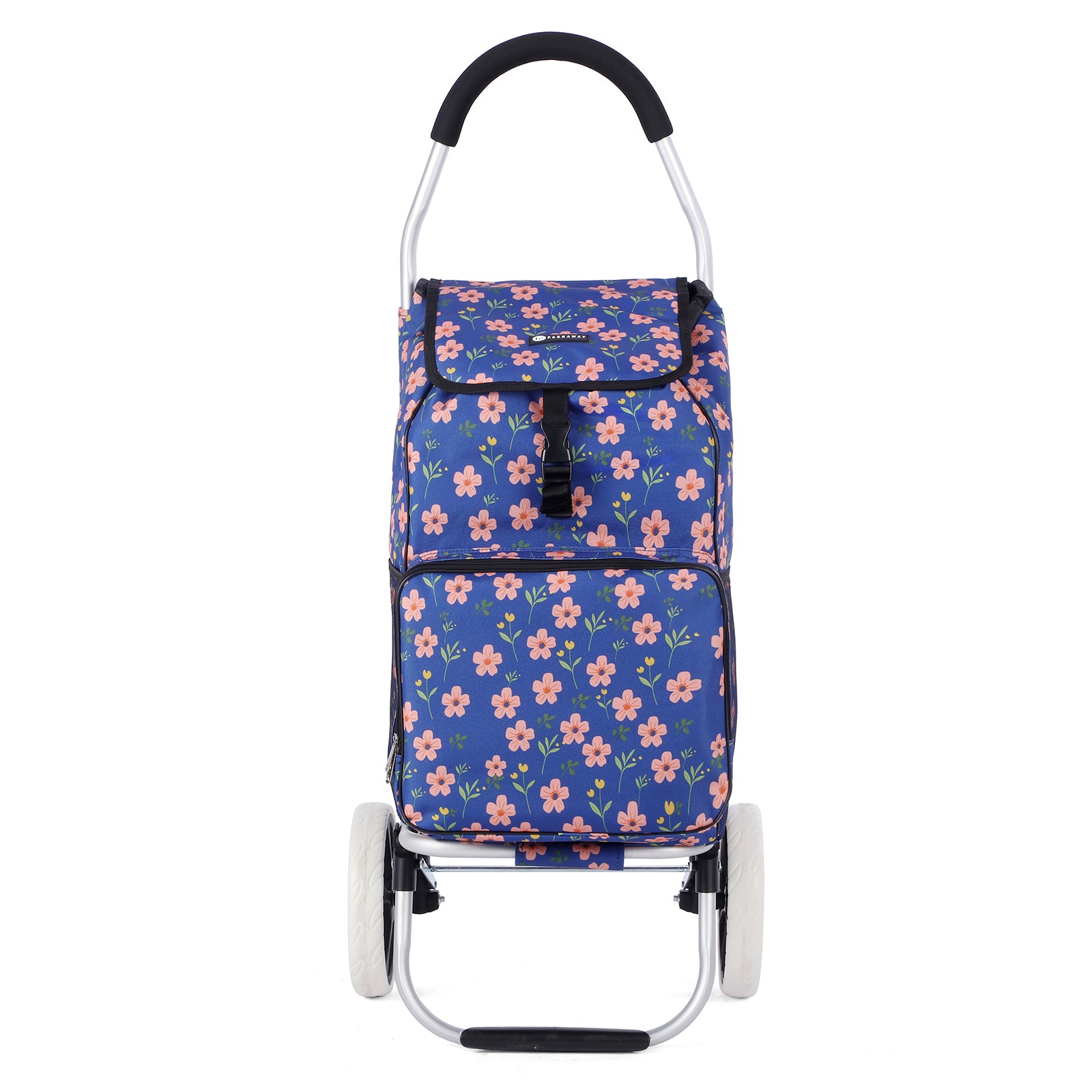 Packaway Boodschappentrolley 45L met Koelvak - Boodschappenwagen met Grote Wielen - Steekwagenfunctie - Waterafstotend - Blue Blossom