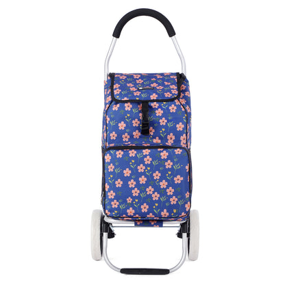 Packaway Boodschappentrolley 45L met Koelvak - Boodschappenwagen met Grote Wielen - Steekwagenfunctie - Waterafstotend - Blue Blossom
