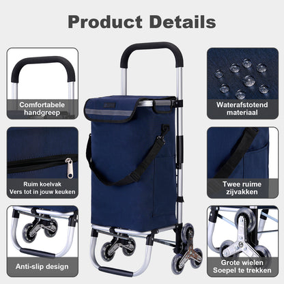Packaway Boodschappentrolley 40L blauw - incl. trapwielen - steekwagenfunctie