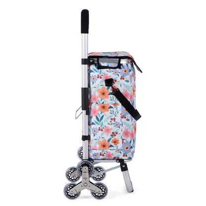 Packaway Boodschappentrolley met Trapwielen 40 Liter - Opvouwbare Boodschappenwagen met ruim Koelvak - Pastel Blossom