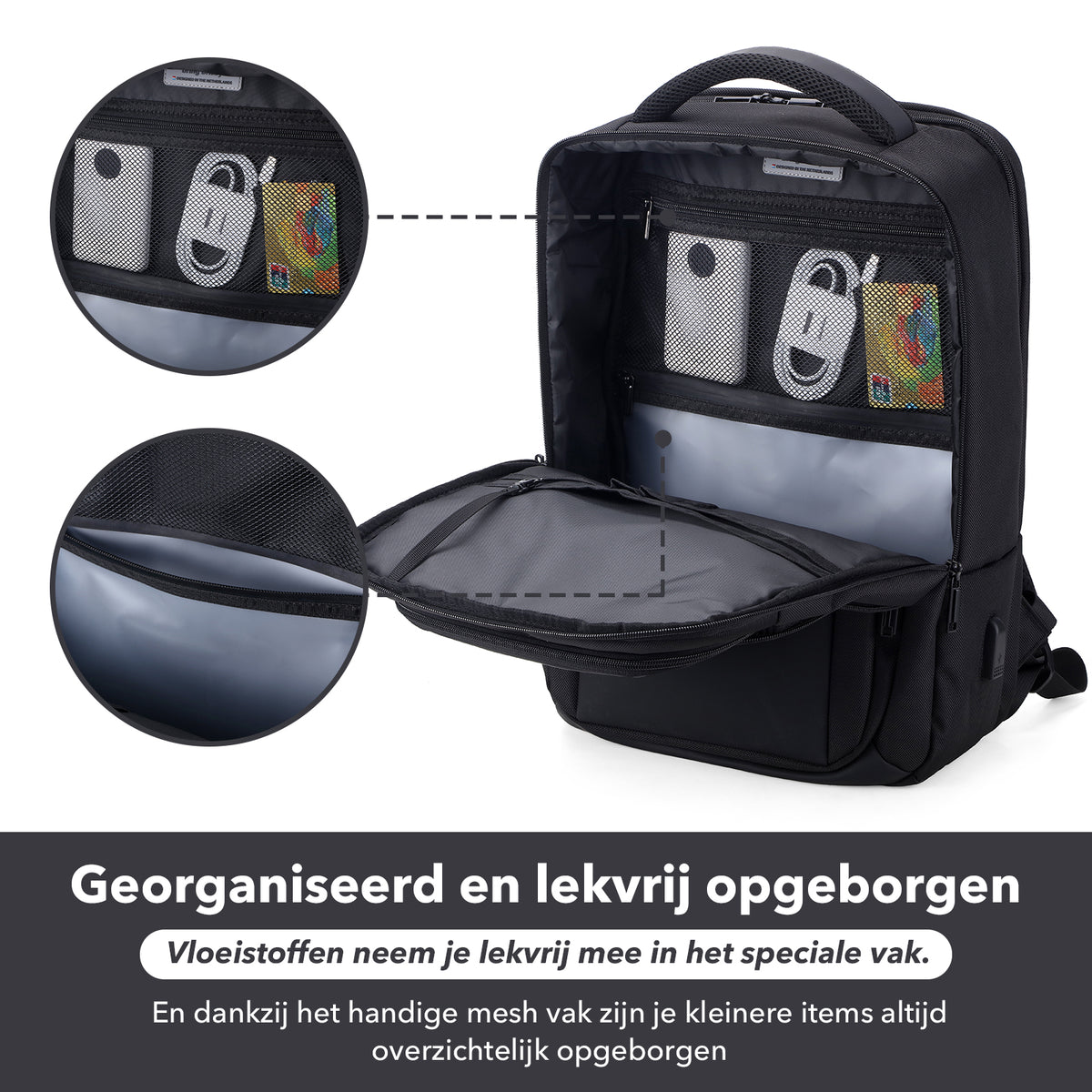 Brisby Rugzak Pro 1 – Laptoprugzak tot 15,7 inch voor Werk, School en Reizen – Waterafstotend – Met Tabletvak, Antidiefstalvak en Trolleysleeve - Zwart