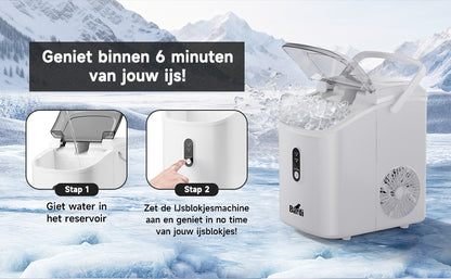 Bardi 1.1L - Nugget IJsblokjesmachine Rond - Crushed Ice Maker met IJsschep - 15kg/24 uur - Ijsblokjesmaker - Met Lux Thermosbeker - WIT - Citruspers RVS