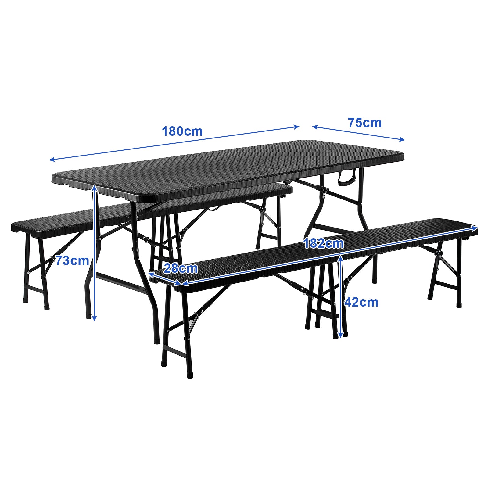 Bardi Campingbank rotan look zwart 180 x 28 - inklapbaar