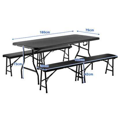 Bardi Campingbank rotan look zwart 180 x 28 - inklapbaar
