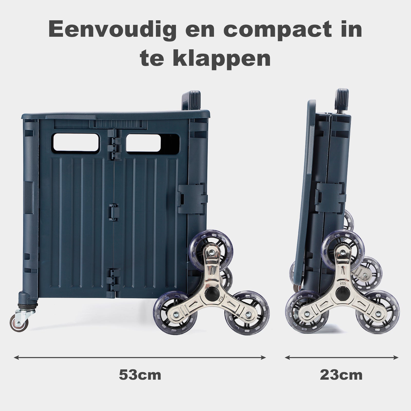 Boodschappentrolley 50L XL met trapwielen blauw - boodschappenkrat - 35 kg draagvermogen - met deksel en telescopisch handvat