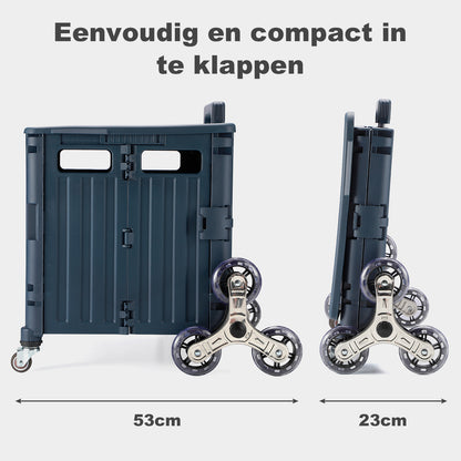 Packaway Boodschappentrolley krat XL 50L blauw - incl. trapwielen, deksel