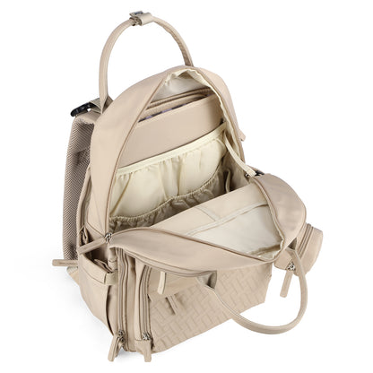 Brisby Premium Luiertas – Uitgebreide en Functionele Verzorgingstas – met buggymontage – Anti Diefstal Vakken - Reistrolley Sleeve - Inclusief verschoonmatje t.w.v.15,99 euro en speenhouder - Levenslange Garantie - Natural Champagne