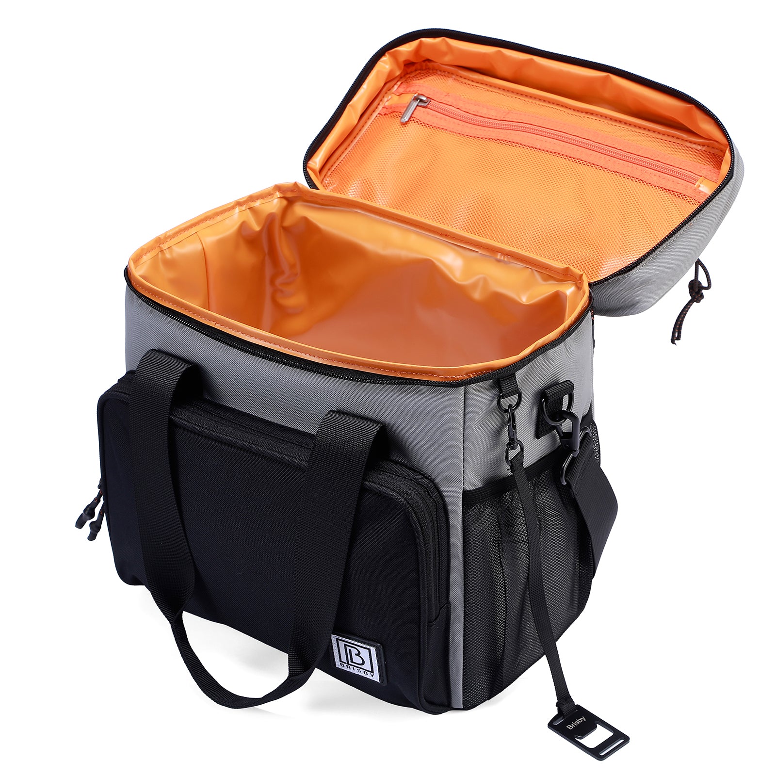 Koeltas 15L zwart grijs oranje - Lunchtas - 4-laags geïsoleerd - incl. 2 gratis koelelementen en schouderriem