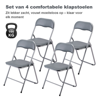 Bardi 4-delige Klapstoelen set PVC grijs - 100 kg draagvermogen