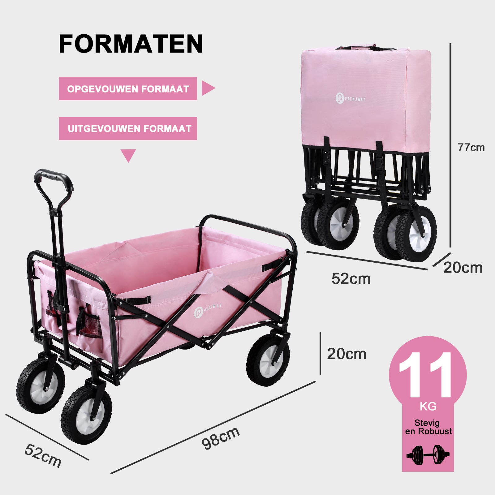 Bolderkar tot 70 kg roze - Wasbaar polyester - opvouwbaar - 98x53 cm