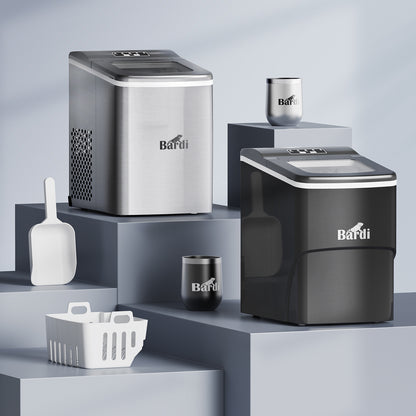 Bardi Deluxe Ice Cube Machine 2L black - Self-cleaning function - ice cube maker with ice scoop - Incl. luxury thermos cup and ice scoop