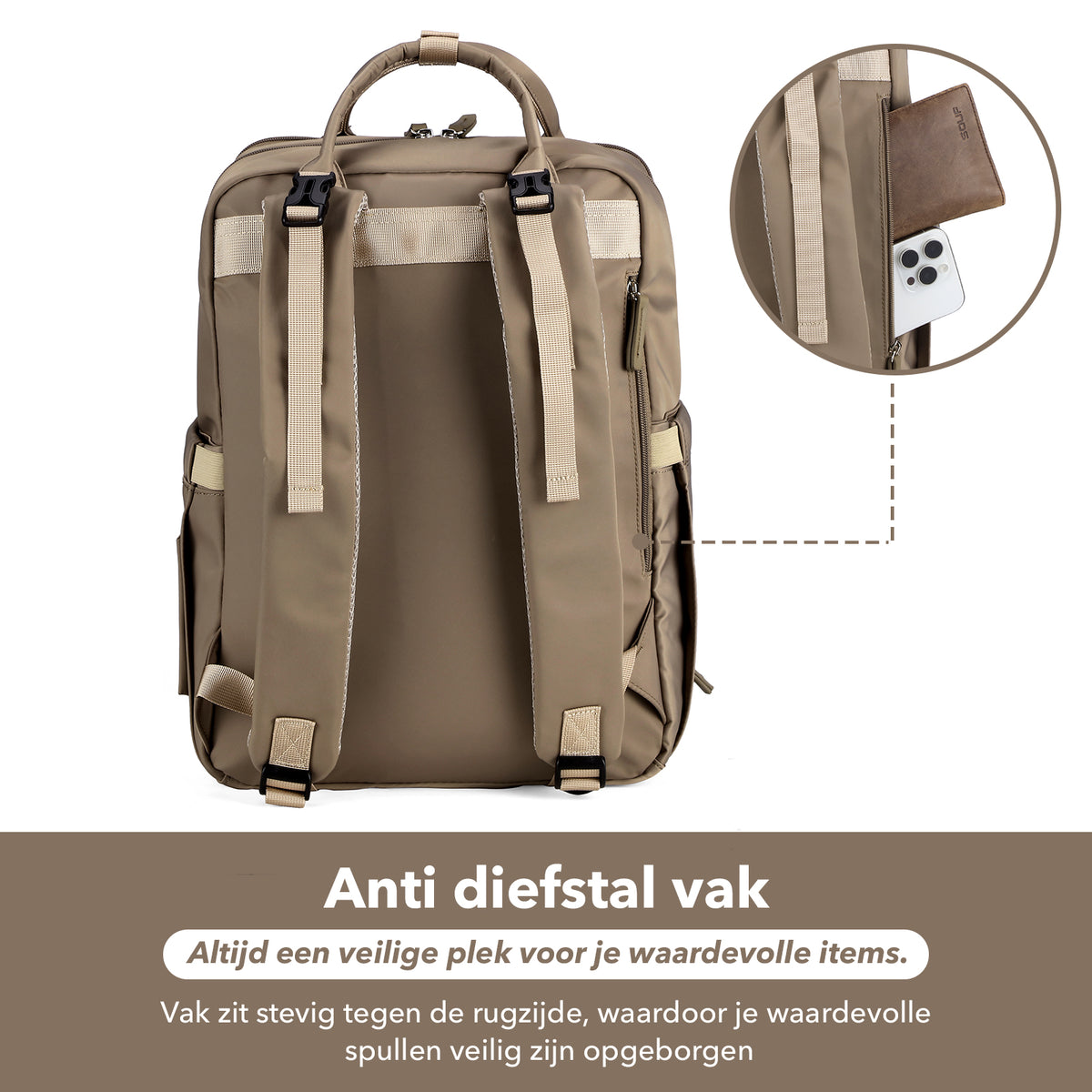 Brisby slijtvaste Luiertas – verzorgingstas – met buggymontage - Natural Greige