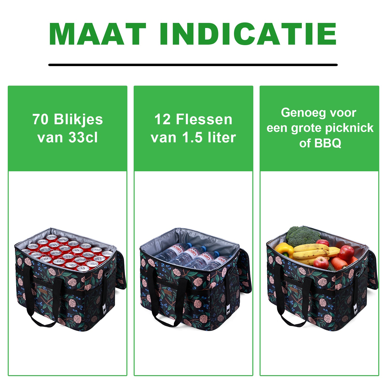 Koeltas 40L passion flower - lunchtas - opvouwbaar - 4-laags geïsoleerd - incl. 6 gratis koelelementen en draagband