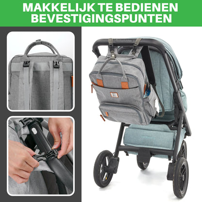 Original slijtvaste luiertas lichtgrijs - Verzorgingstas - incl. buggymontage en verschoningsmat