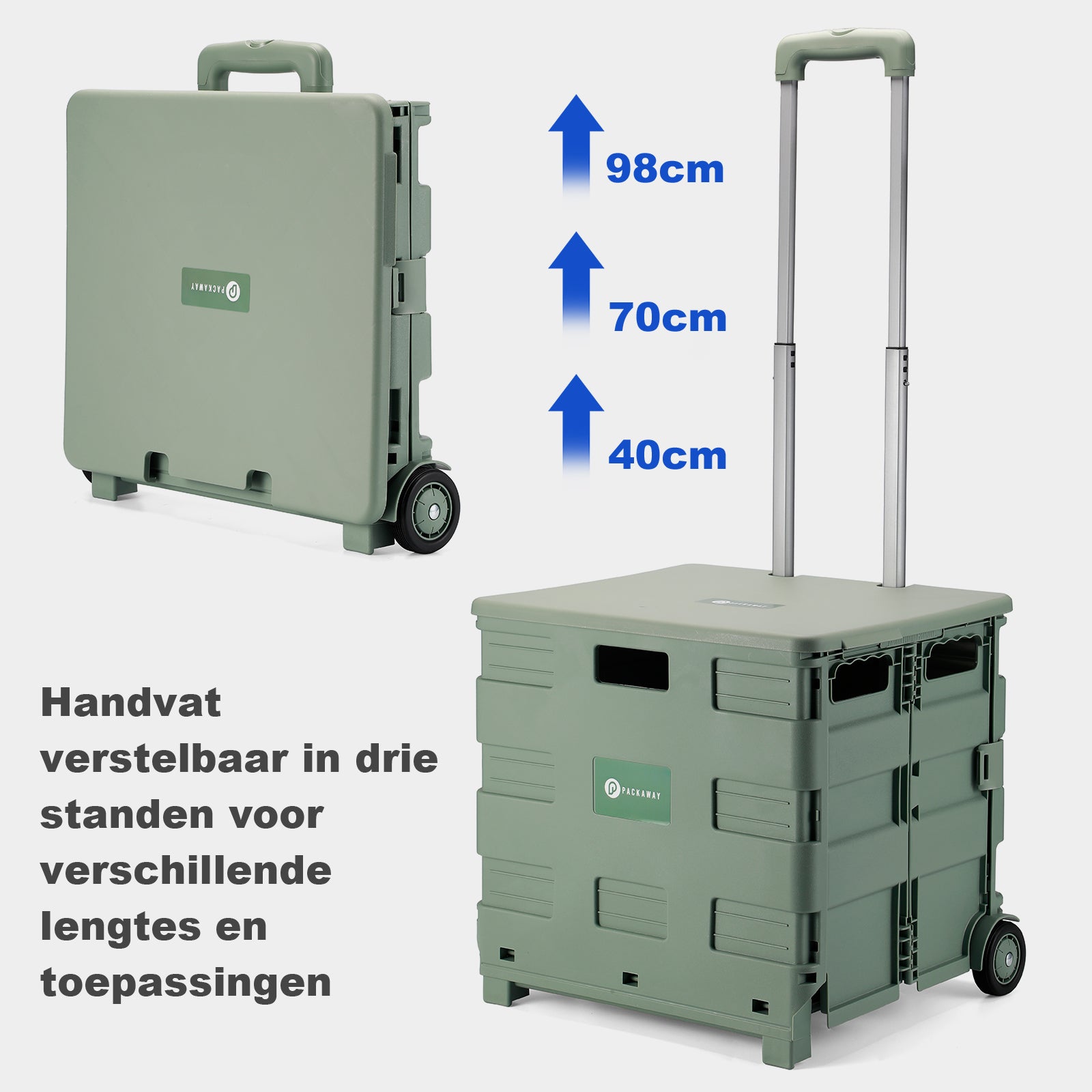 Boodschappentrolley 50L XL groen - boodschappenkrat - 35 kg draagvermogen - met deksel en telescopisch handvat