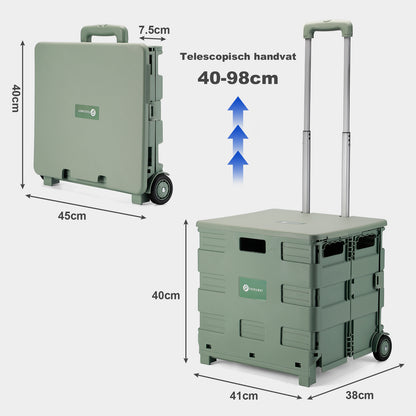 Boodschappentrolley 50L XL groen - boodschappenkrat - 35 kg draagvermogen - met deksel en telescopisch handvat