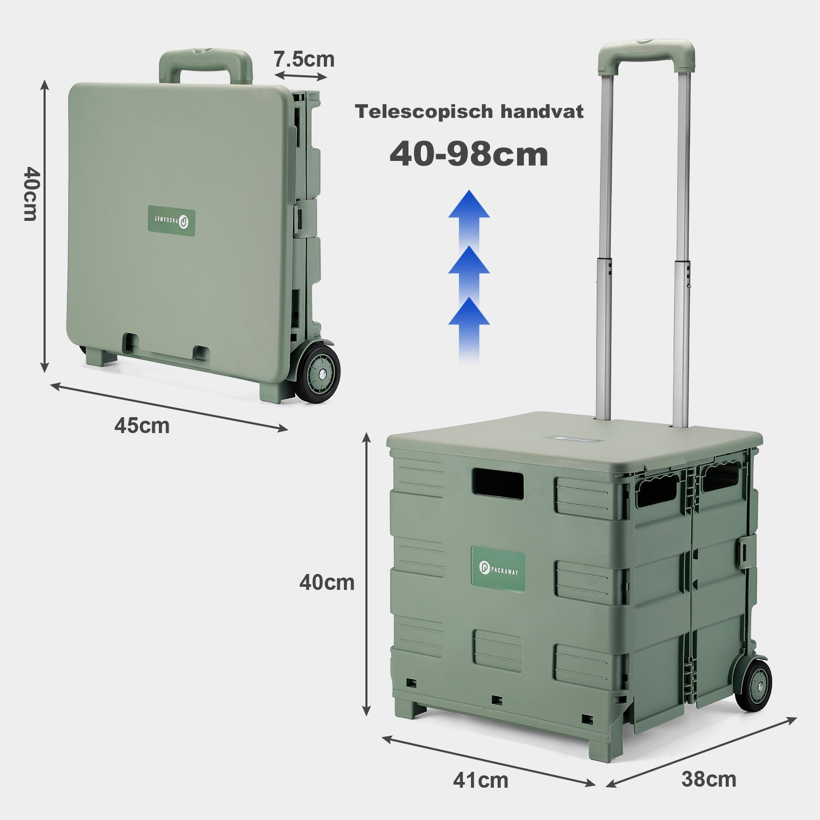 Packaway Boodschappentrolley krat XL 50L groen - incl. deksel