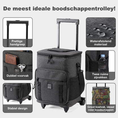 Brisby Boodschappentrolley met Koelvak – 32L Ruimte – Ideaal voor Boodschappen – Inclusief Koelelementen – Waterafstotend – Verstelbaar Handvat – Donkergrijs