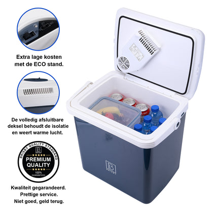 Elektrische koelbox 25L zwart - AC/DC 12V, 220/230V - incl. divider en vershoudbakjes - vergrendelbare deksel