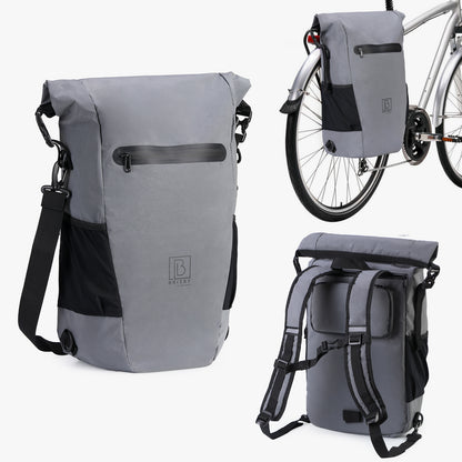 3 in 1 waterproof rolltop bicycle bag set 40-52L gray - 100% reflection - high visibility - bicycle bag - backpack - shoulder bag
