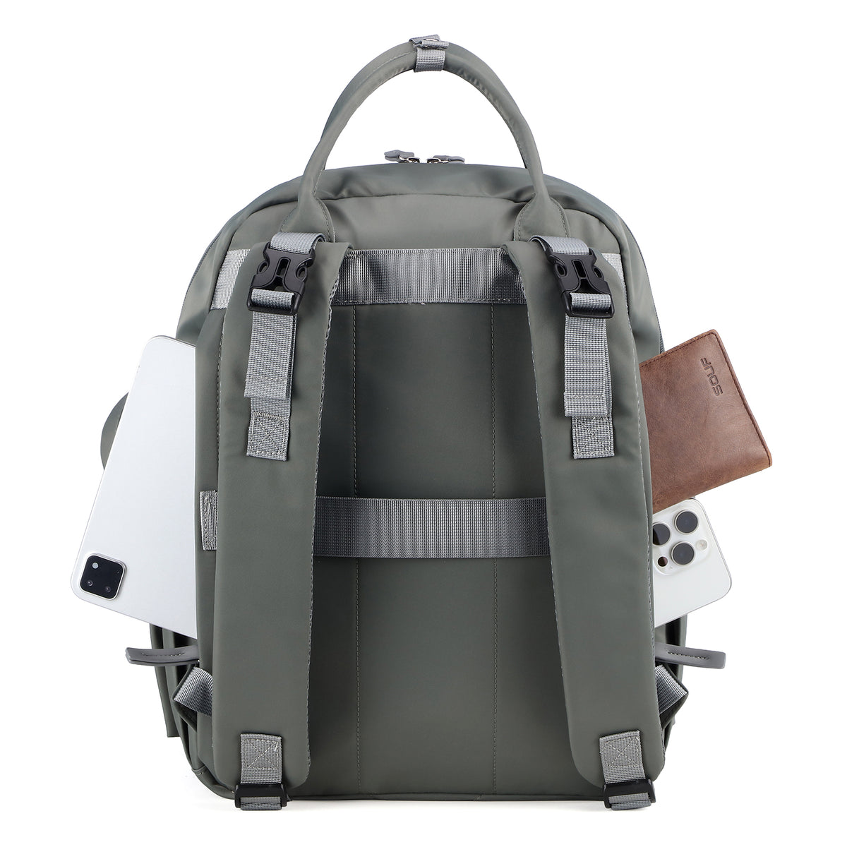 Brisby Premium Luiertas – Uitgebreide en Functionele Verzorgingstas – met buggymontage – Anti Diefstal Vakken - Reistrolley Sleeve - Inclusief verschoonmatje t.w.v.15,99 euro en speenhouder - Levenslange Garantie - Misty Green