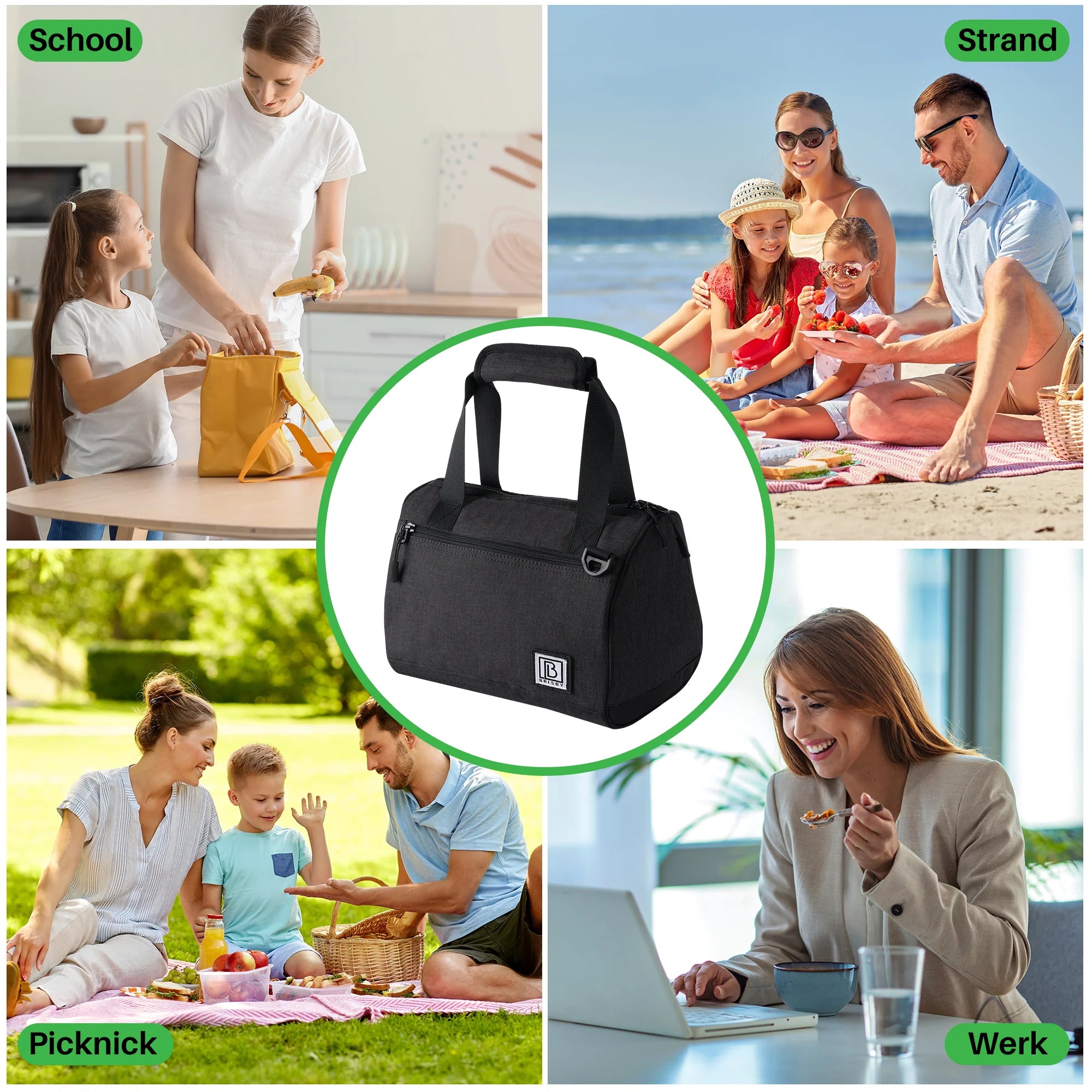 Cooler bag 10L black - Lunch bag - 4-layer insulated - 2 free cooling elements - incl. shoulder strap
