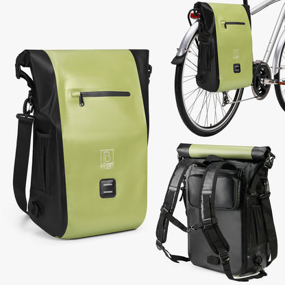 3 in 1 waterdichte rolltop fietstas 20-26L Groen - reflecterend - hoge zichtbaarheid - fietstas - rugtas - schoudertas