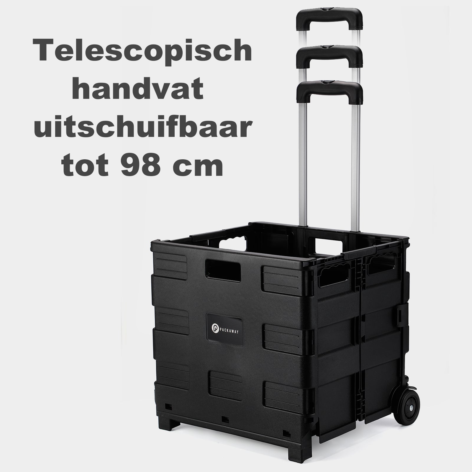 Boodschappentrolley 50L XL zwart - boodschappenkrat - 35 kg draagvermogen - zonder deksel en telescopisch handvat