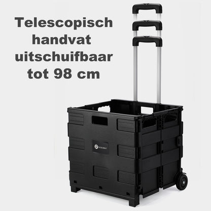 Boodschappentrolley 50L XL zwart - boodschappenkrat - opbergbox - boodschappenwagen - vouwkrat - 35 kg draagvermogen - met deksel en telescopisch handvat