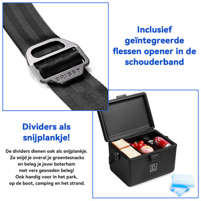 Koelbox 12L met draagband zwart - dividers - snijplanken - tot maximaal 40 uur isolatie - incl. 2 koelelementen van 200ml