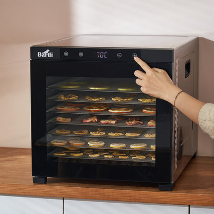 Bardi Voedseldroger 10-laags 1000W RVS - 24-uurs timer - led-bedieningspaneel - incl. 10 inlegvellen en voedseltang