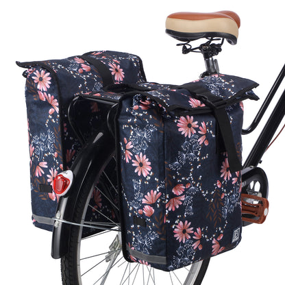 Brisby Dubbele Fietstas Rolltop Zwart 39-48L Waterdicht Geschikt voor Elektrische Fietsen & E-Bike - Japanese Flower