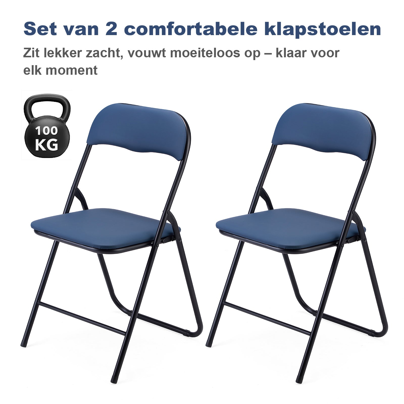 2-delige klapstoelenset - blauw - 100kg draagkracht - 43 x 38 x 87 cm