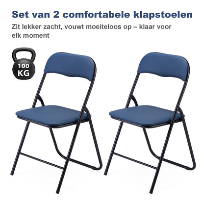 2-delige klapstoelenset - blauw - 100kg draagkracht - 43 x 38 x 87 cm