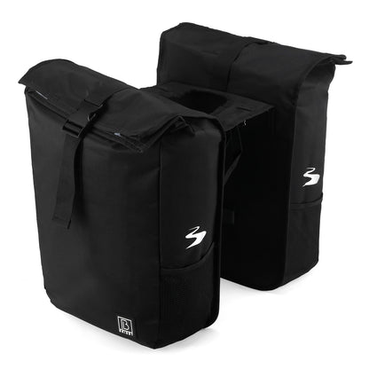 Brisby Dubbele Fietstas Rolltop Zwart 39-48L Waterdicht Geschikt voor Elektrische Fietsen & E-Bike - Zwart