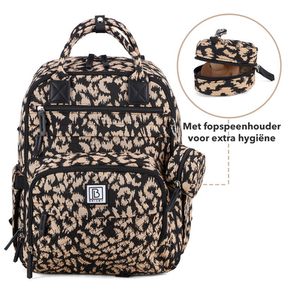 Brisby Premium Luiertas – Uitgebreide en Functionele Verzorgingstas – met buggymontage – Anti Diefstal Vakken - Reistrolley Sleeve - Inclusief verschoonmatje t.w.v.15,99 euro en speenhouder - Levenslange Garantie - Leo