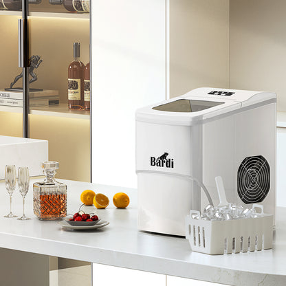 Bardi IJsblokjesmachine Set - 2 Liter - 12KG IJsblokjes in 24 uur - met IJsschep - Inclusief 1 Luxe Thermosbeker - Wit - Citruspers RVS