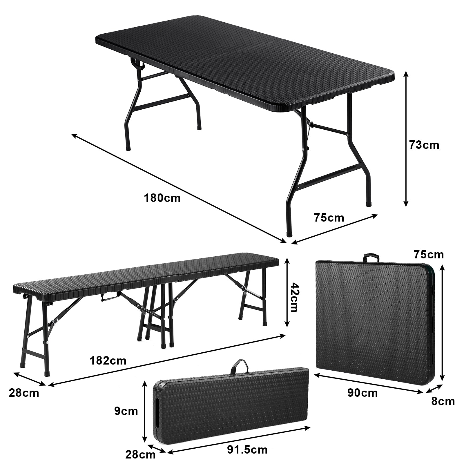 Bardi Campingbank rotan look zwart 180 x 28 - inklapbaar
