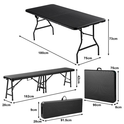 Bardi Campingbank rotan look zwart 180 x 28 - inklapbaar