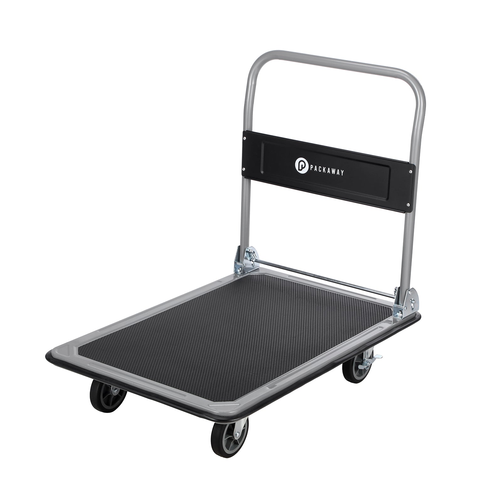 Packaway Opvouwbare Transportwagen 350 kg – Transportkar met Rem – 92 x 62 cm – Antislip Laadplatform – 4 Wielen – Inklapbare Duwbeugel