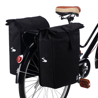 Brisby Dubbele Fietstas Rolltop Zwart 39-48L Waterdicht Geschikt voor Elektrische Fietsen & E-Bike - Zwart